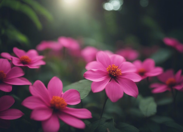 Un jardín de flores rosadas