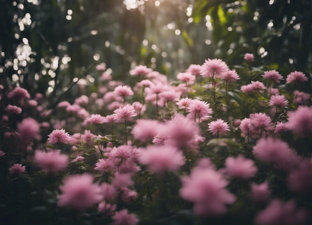 Un jardín de flores rosadas