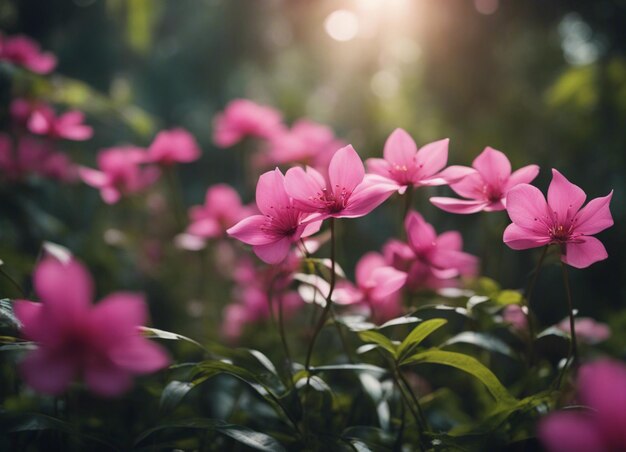 Un jardín de flores rosadas