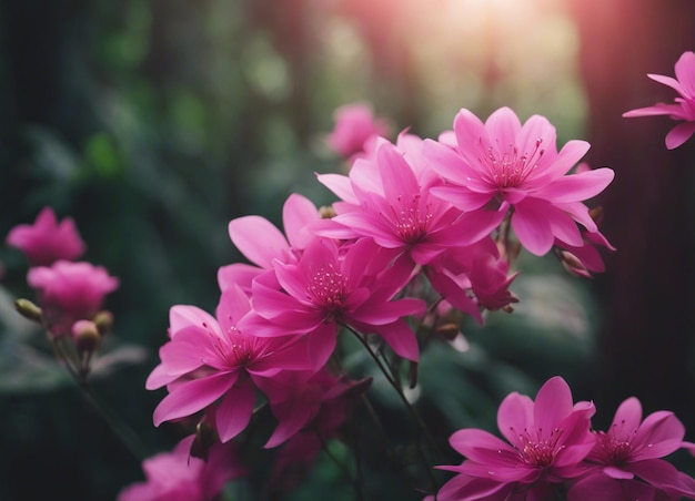 Un jardín de flores rosadas