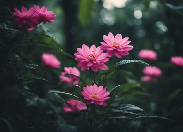Un jardín de flores rosadas