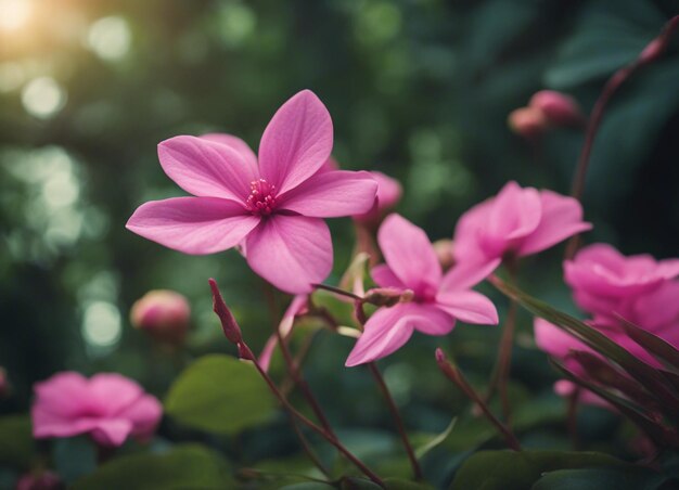 Un jardín de flores rosadas