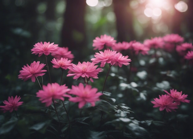 Un jardín de flores rosadas