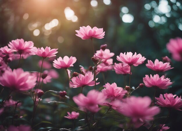 Un jardín de flores rosadas