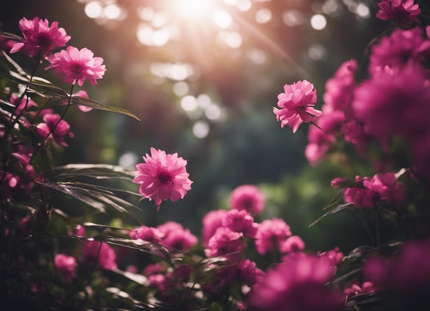 Un jardín de flores rosadas