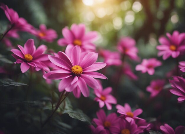 Un jardín de flores rosadas