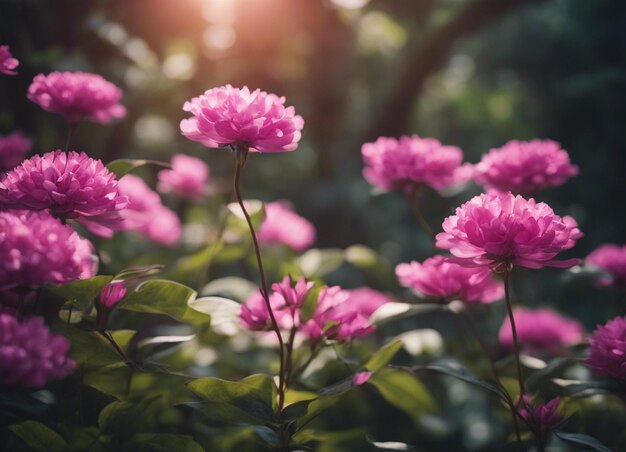 Un jardín de flores rosadas