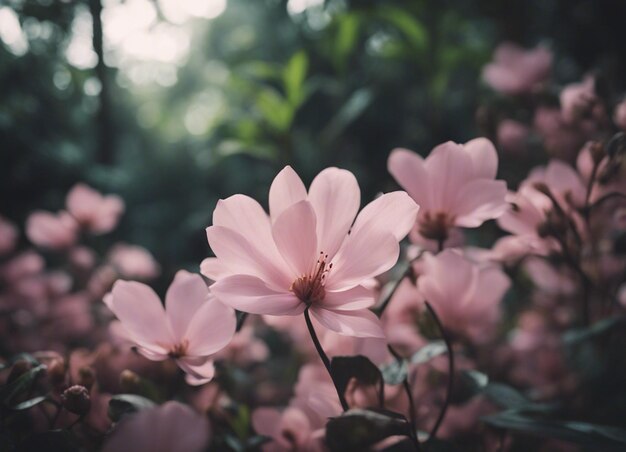 Un jardín de flores rosadas