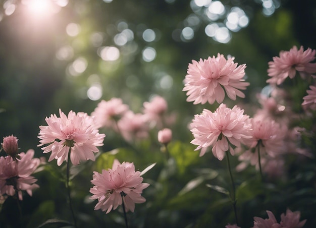 Un jardín de flores rosadas