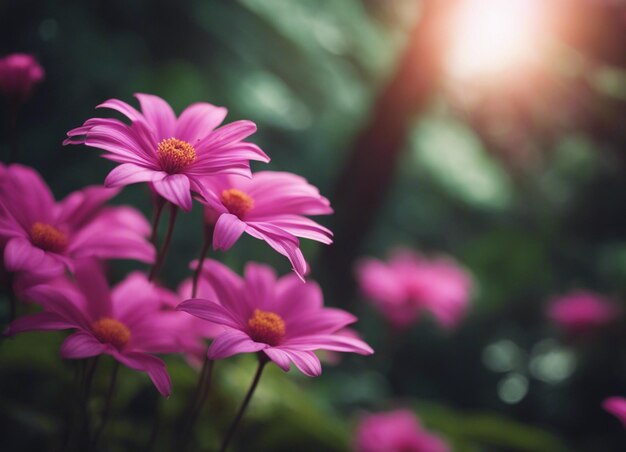 Un jardín de flores rosadas