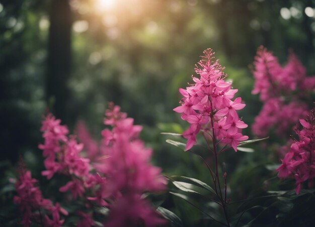 Un jardín de flores rosadas