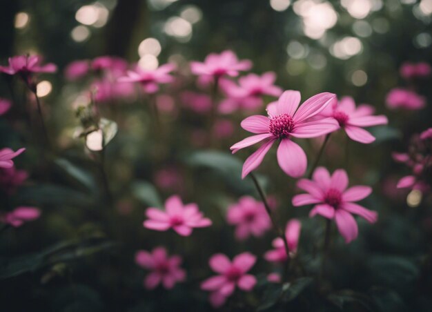 Un jardín de flores rosadas