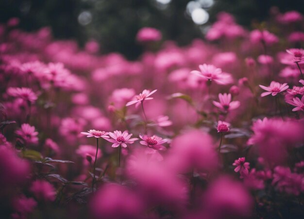 Un jardín de flores rosadas