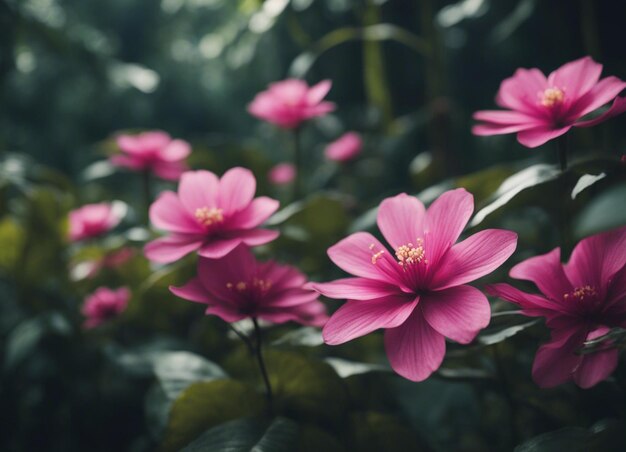 Un jardín de flores rosadas