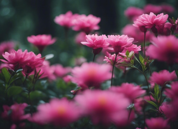 Un jardín de flores rosadas