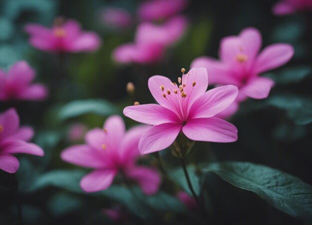 Un jardín de flores rosadas