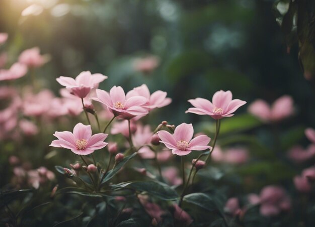 Un jardín de flores rosadas