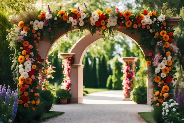 Un jardín con flores y vegetación