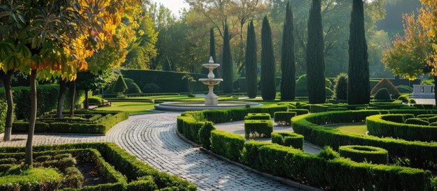 Foto jardín formal con parque de paisajismo diseñado