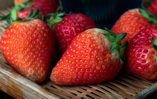 Jardín de frutas rojas de fresa.