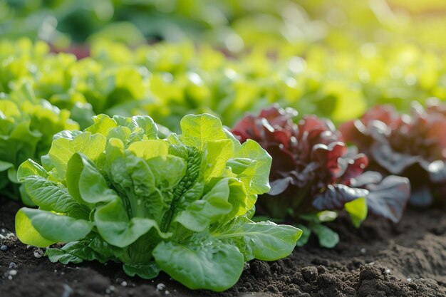 Foto jardín de hortalizas caseras con lechuga y espinaca de hoja verde