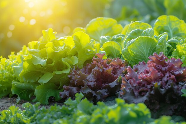 Foto jardín de hortalizas caseras con lechuga y espinaca de hoja verde