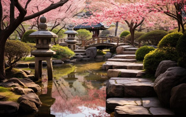 Jardín japonés armonía estanque Koi serenidad