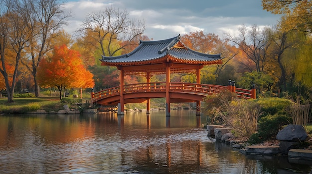 Foto un jardín japonés refleja la tranquilidad al amanecer