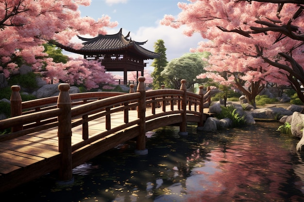 Jardín japonés tranquilo con un tradicional de madera 00594 03