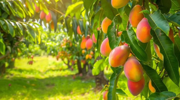 Jardín de mangos en los árboles