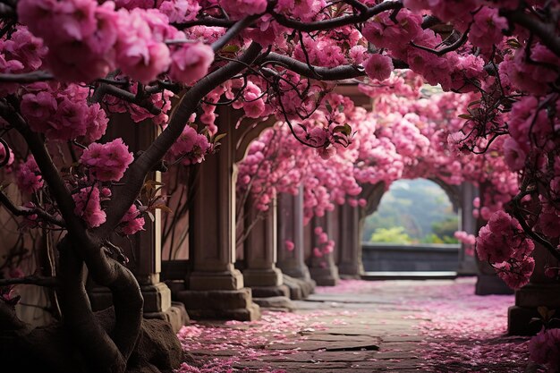 Foto el jardín de las manzanas de cangrejo en flor