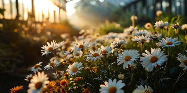 El jardín de las margaritas en la luz dorada