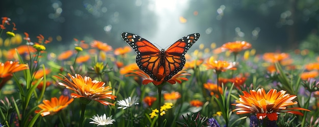 Foto un jardín de mariposas lleno de flores vibrantes