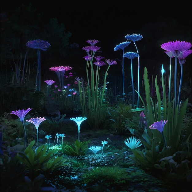 Foto jardín mejorado con bioluminescencia