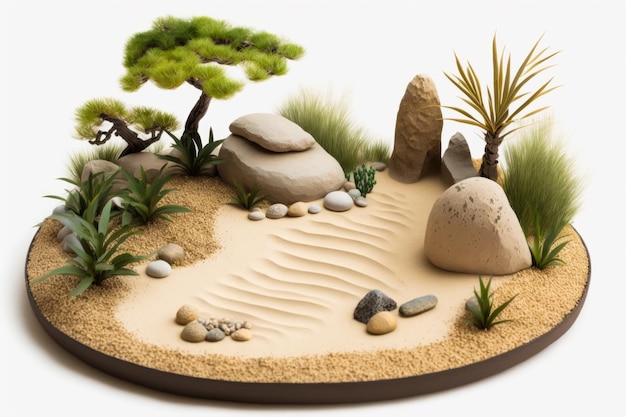 Jardín en miniatura con rocas y plantas IA generativa