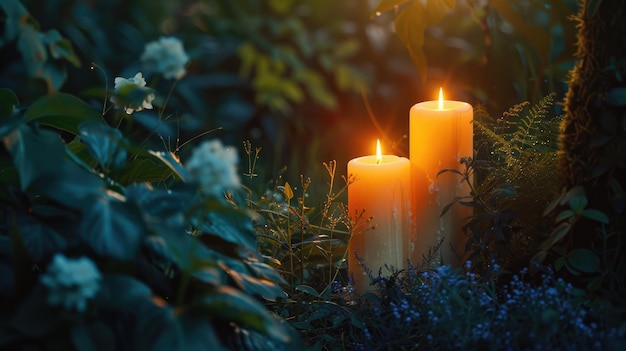 Jardín misterioso a la luz de las velas Encantador Cottagecore Estética