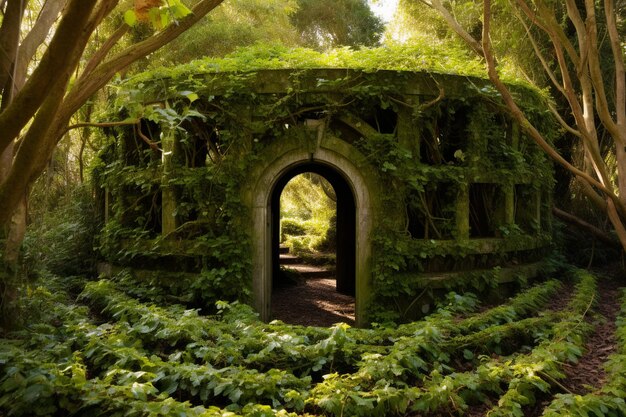 jardín místico laberinto con secretos ocultos en sus profundidades