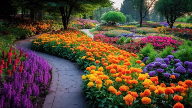 Un jardín con muchas flores. | Imagen Premium generada con IA