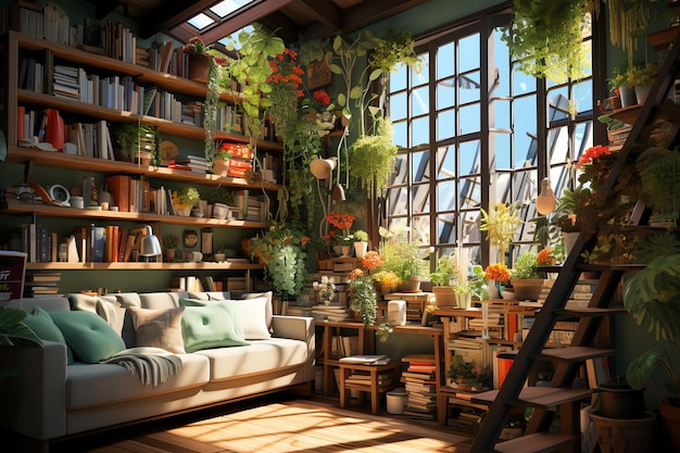 Jardín o planta gigante que crece demasiado en el interior del apartamento Estilo de diseño de sala de estar con pared verde