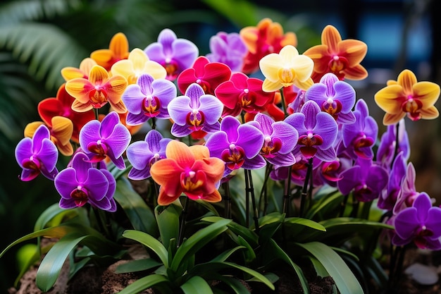 Jardín de orquídeas con una variedad de colores y especies