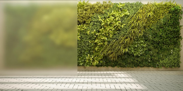 Jardín de pared vertical en diseño de interiores 3d render