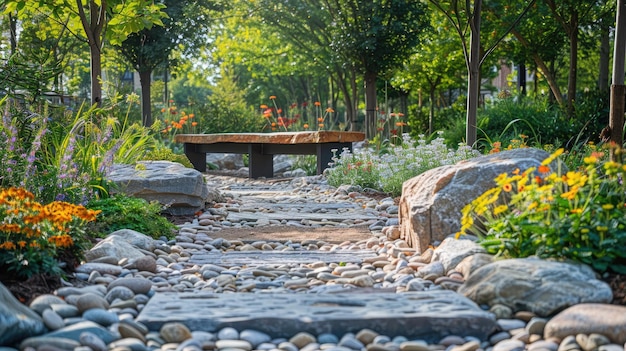 Un jardín de paz dedicado a la salud mental que ofrece un espacio sereno para la reflexión y la relajación