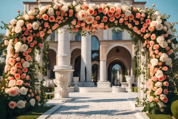 Un jardín con una pérgola y una pérgola.