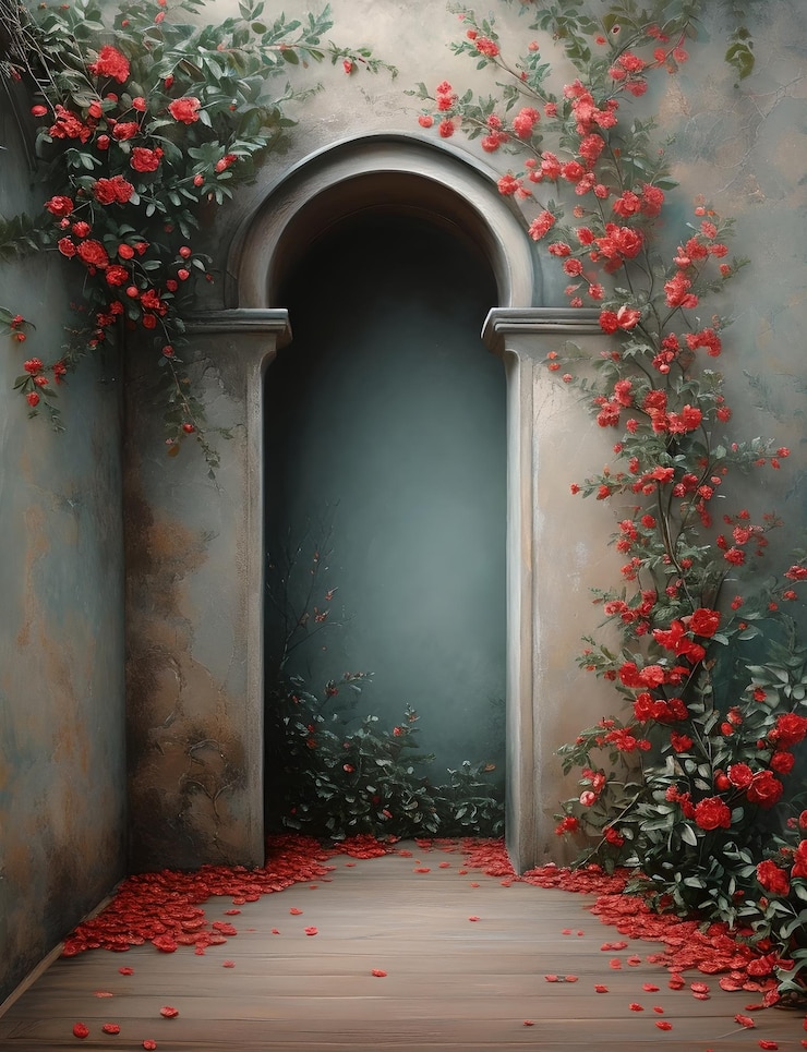 Jardín romántico de arcos de rosas Fondo para fotografía Obra de arte Ilustración de la mejor calidad
