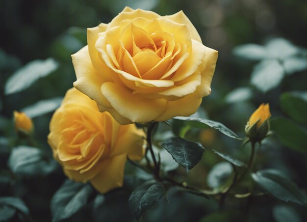 Un jardín de rosas amarillas