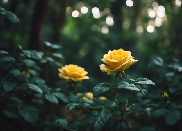 Un jardín de rosas amarillas