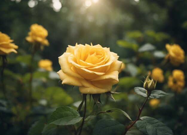 Un jardín de rosas amarillas