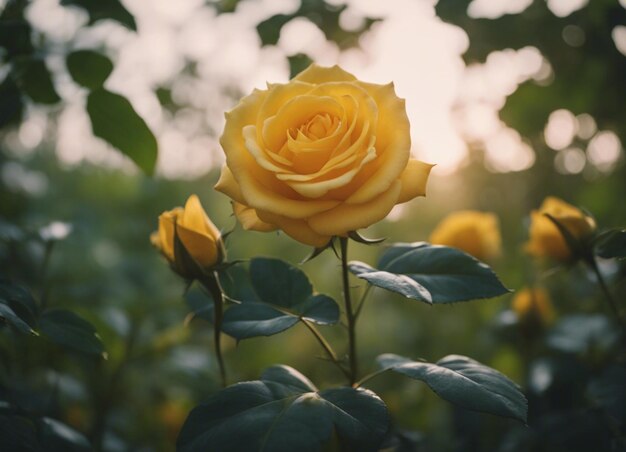 Foto un jardín de rosas amarillas