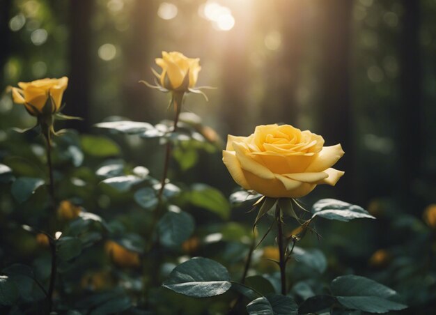 Un jardín de rosas amarillas