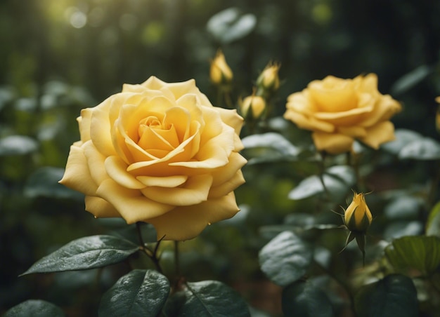 Foto un jardín de rosas amarillas